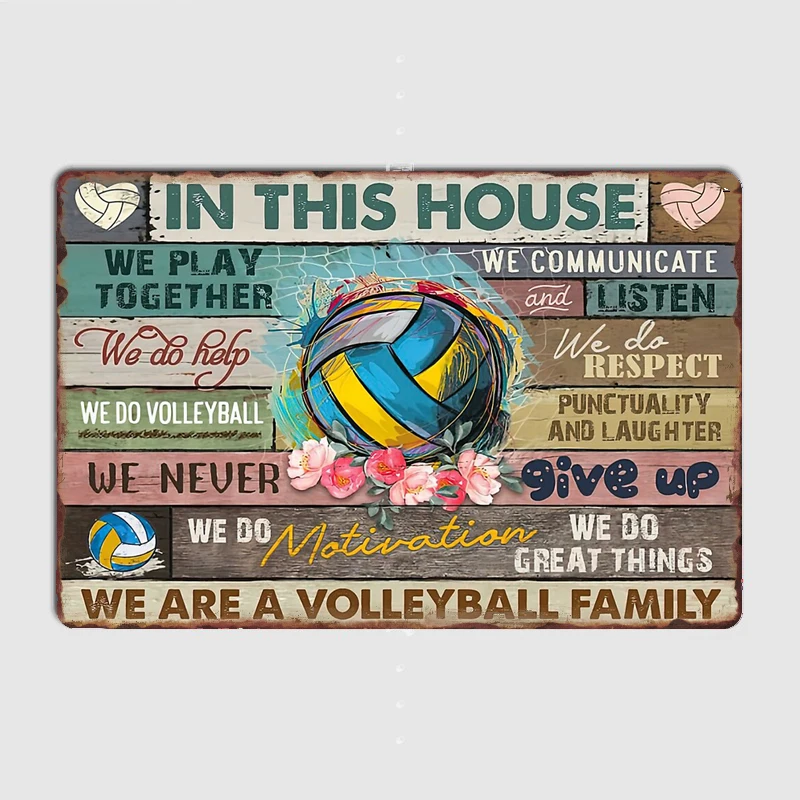 We Are A Volleyball Family Poster Gift Metal Sign Poster Garage Living Room Cinema Living Custom Tin Vintage Home Decoration