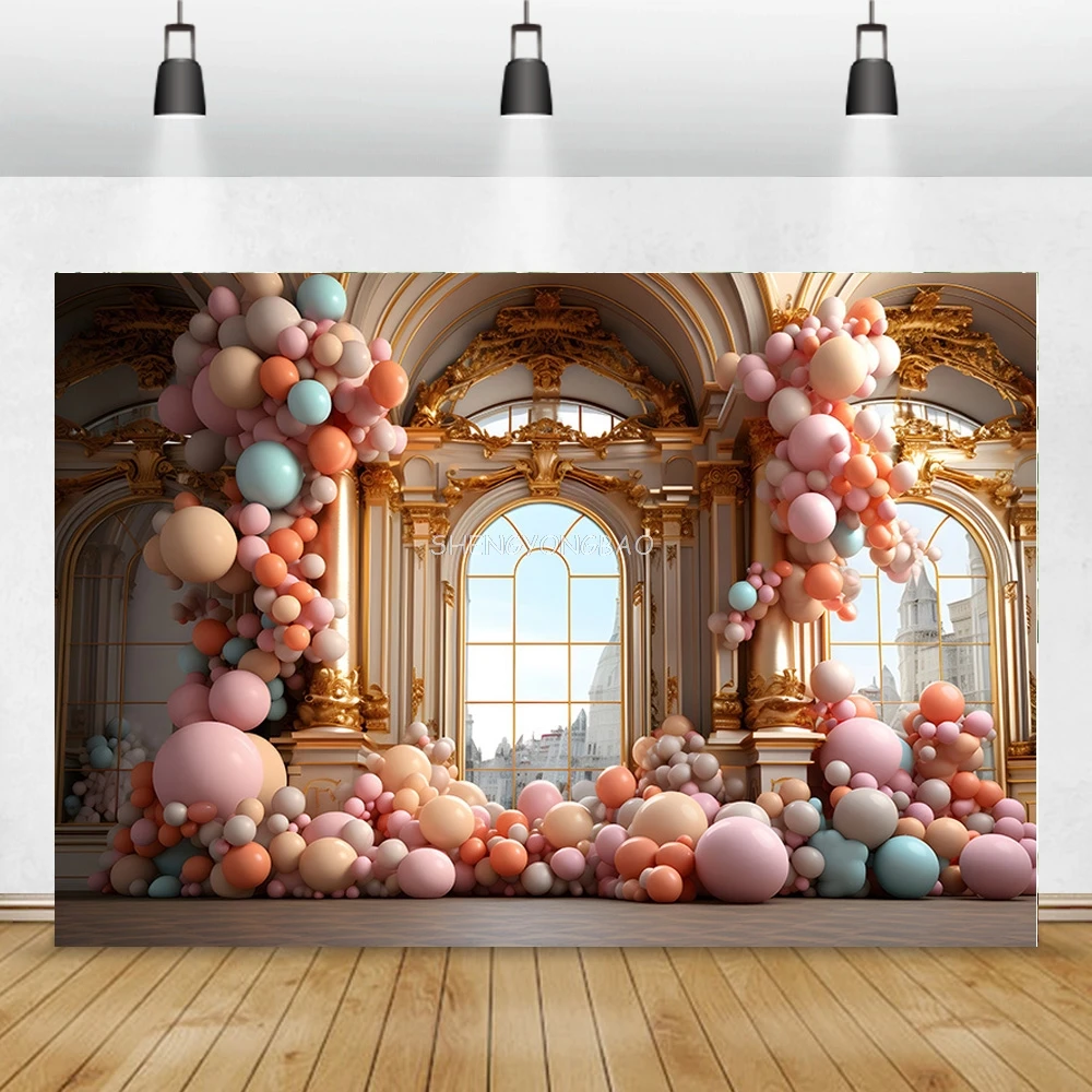 Baroque Frame Balloons Baby Shower Party Photography Backdrops Props Birthday Children Newborn Photo Studio Background BE-02