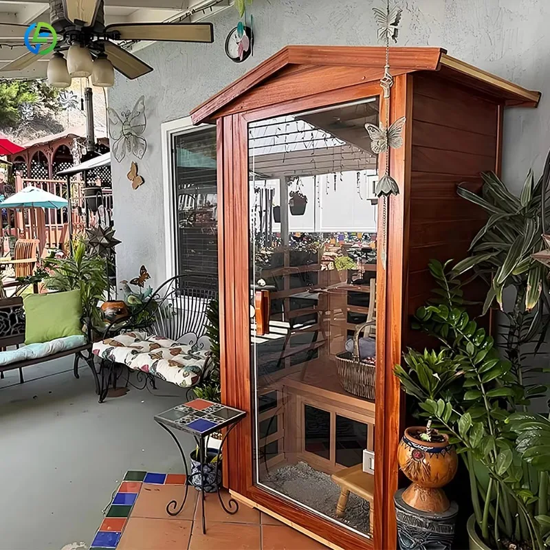 Customized Factory Direct Price 2-4 Person Outdoor Wooden Sauna Room Infrared Design Mini Pointed Roof