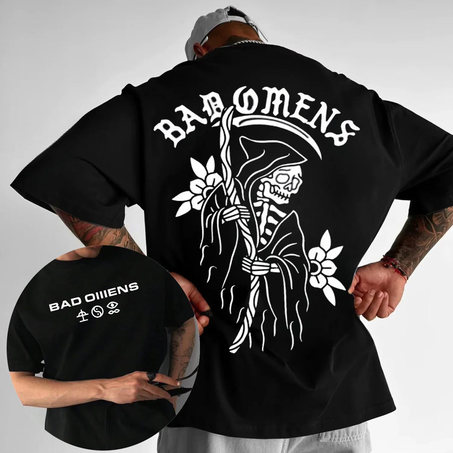 

Bad Omens Band Tour American Music 2025 Summer 100% Cotton Printing Tee Shirt The Death Peace of Mind Skeleton Men's Rock Style