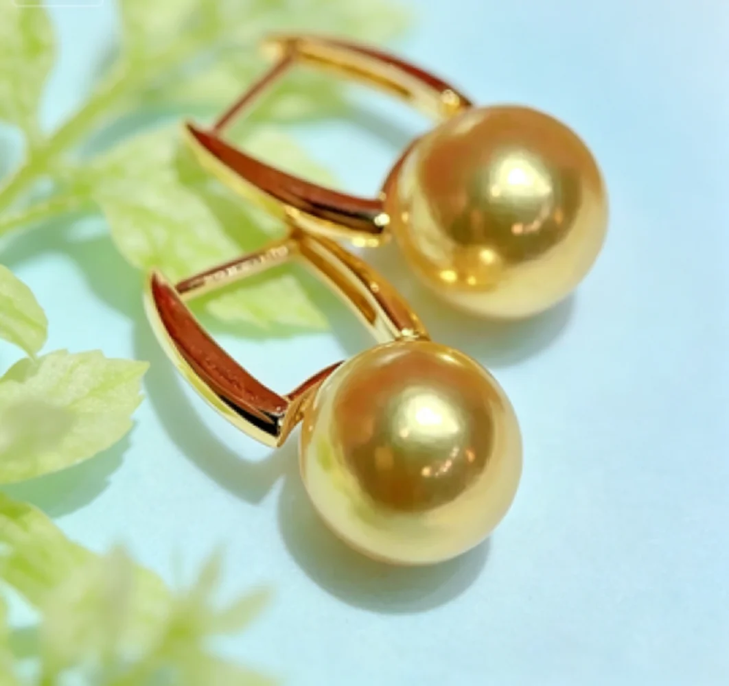 Gorgeous AAAA9-10mm/10-11mm/11-12mm/12-13mm Natural South Sea Golden Pearl Earrings 925s