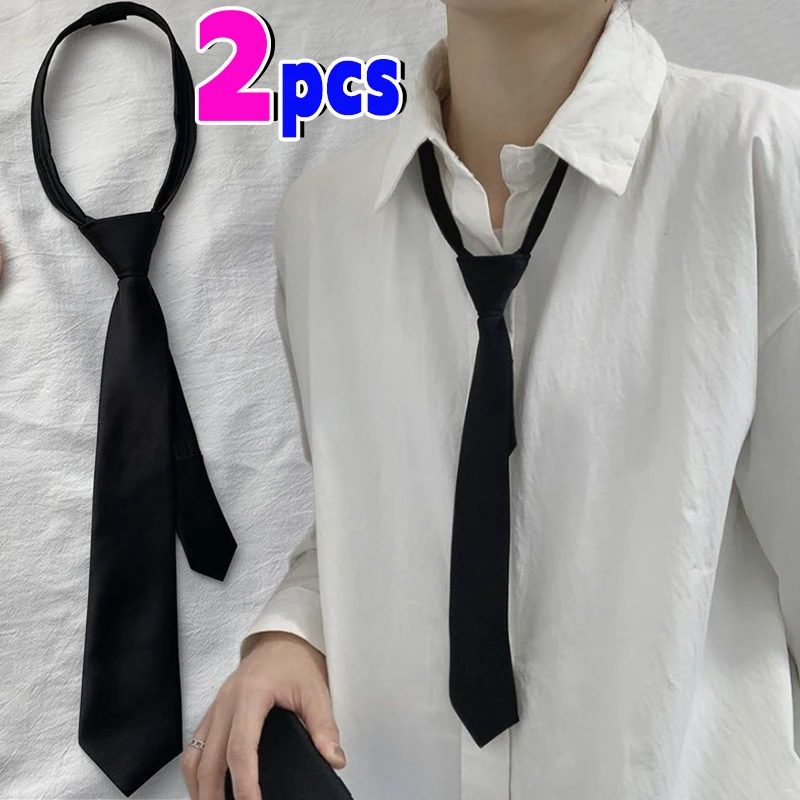 Uniform JK Black Simple Clip On Tie Uniform JK Girls Black Simple Zipper Ties For Men Women Students Stage Performance Neck Tie