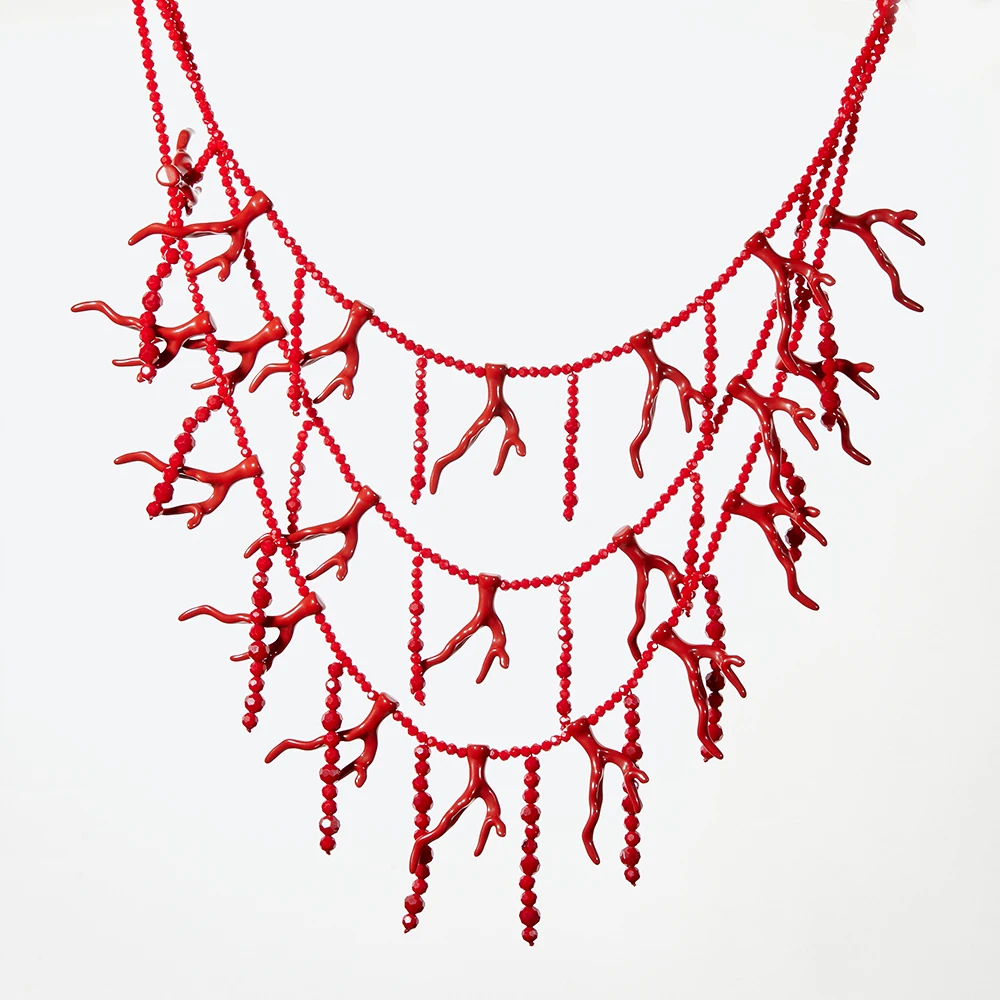 

LESHORE Exaggerated Beaded Coral Necklace Multi Layer Bohemian Style Pendant Women's Necklace Colorful Ocean Style Free Shipping