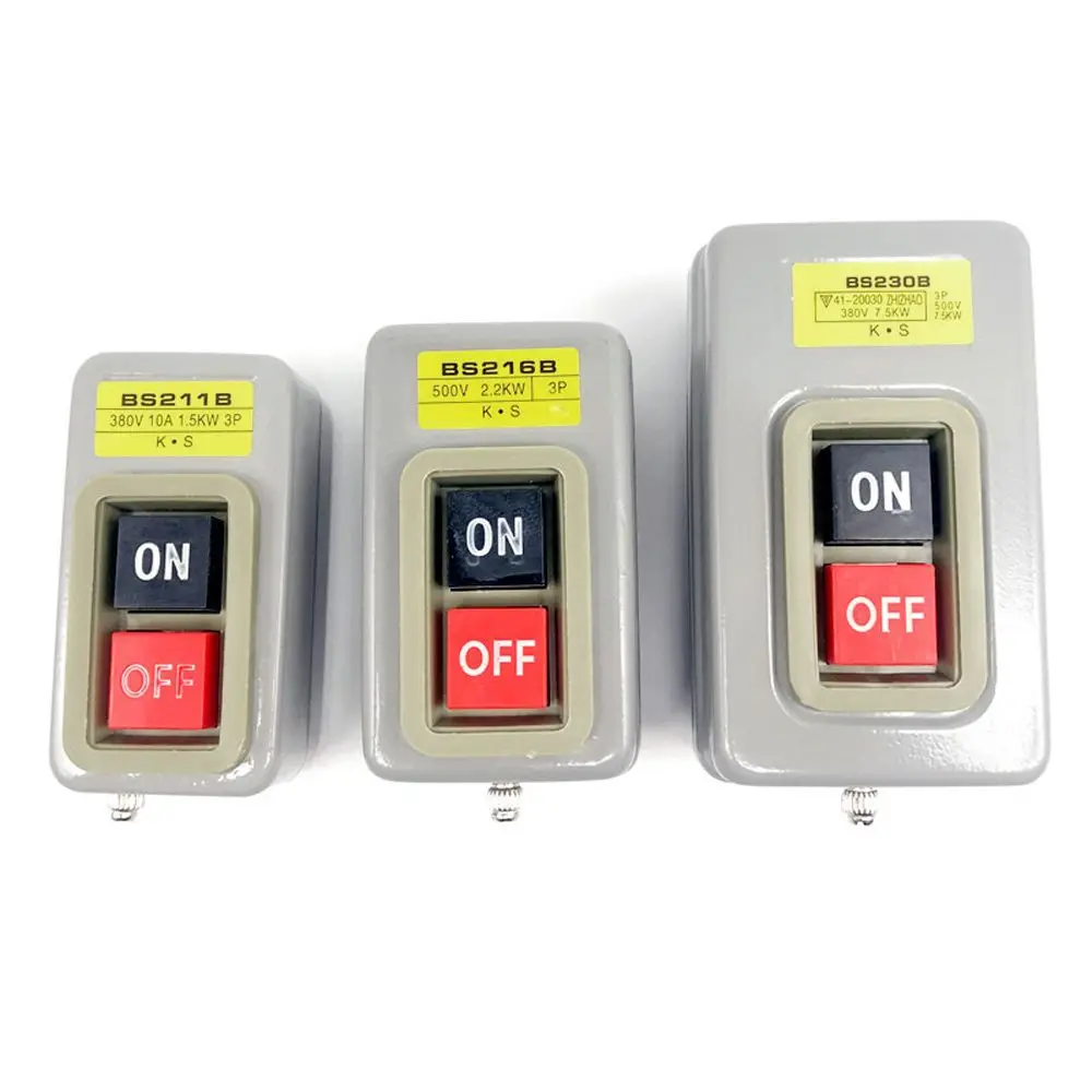 Safe 250/380V Three-phase Motor Metal Button Switch Start Button Switch Control Box Power BS-211/216/230