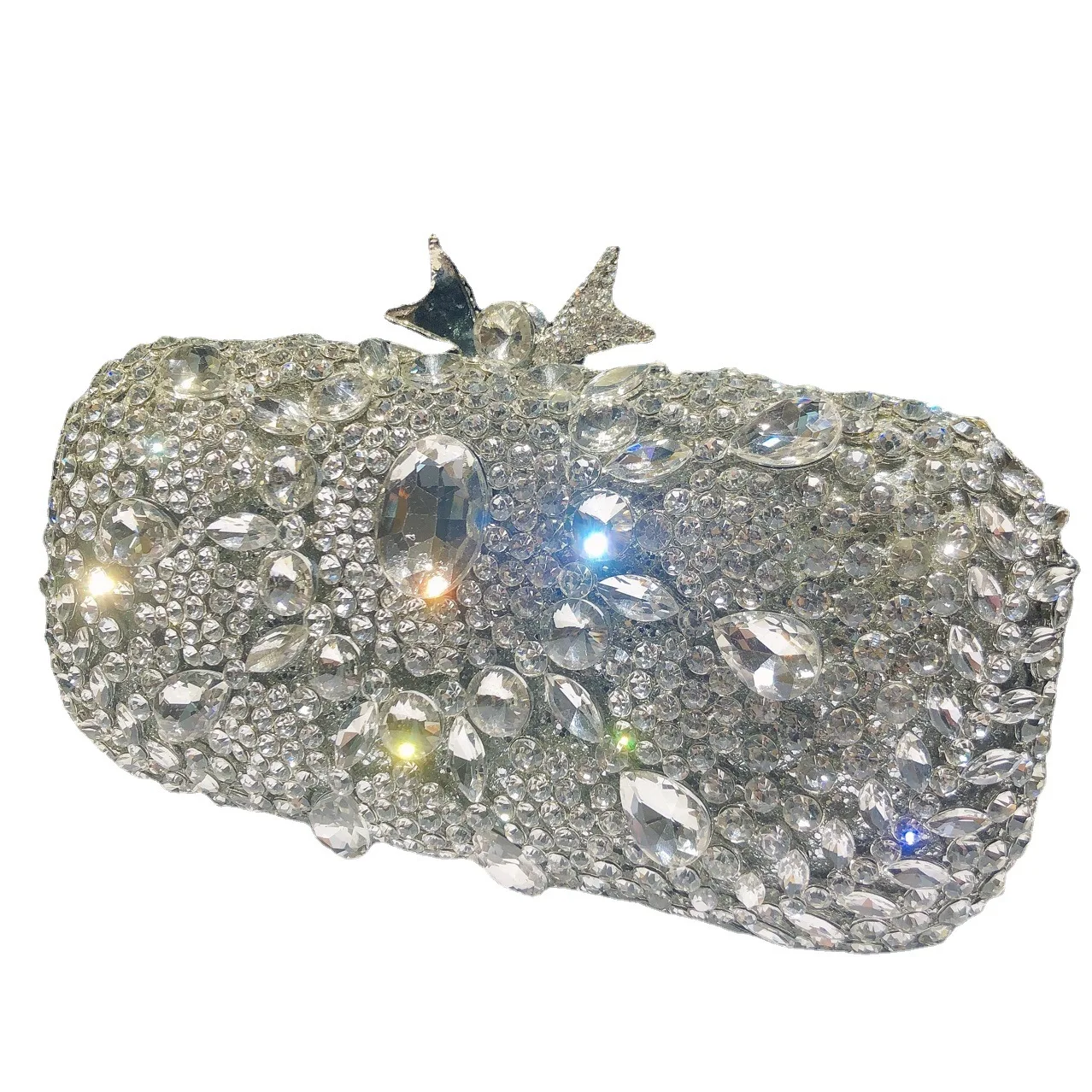 

New Color With Switch Diamond-encrusted Dinner Bag Hollow Metal Hard Box Full Diamond Women's Banquet Clutch Bag Bolsos De Mujer