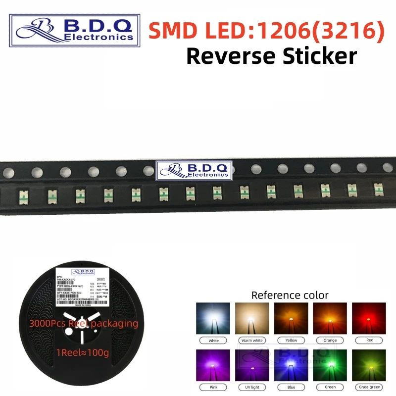 

3000Pcs SMD LED 1206 Red Green Yellow White Blue Reverse Sticker 3216 Light-emitting Diode High Bright Quality