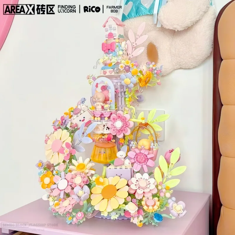 

AREAX FINDING UNICORN RiCO сладкий цветочный замок, сборочные блоки, кавайная игрушка, большая модель, настольное украшение, детский праздничный подарок