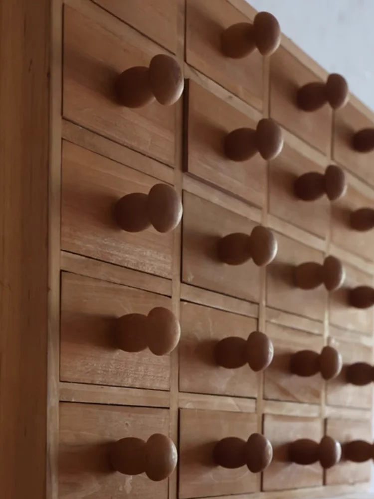 Rustic Handcrafted Cedar Wood Desktop Storage Cabinet with Mushroom Handles