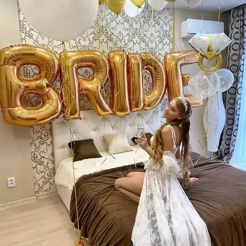5pcs Bridal Shower Decorations Rose Gold, Bachelorette Party Decor with Bride To Be Letter Balloons Banner, Diamond Ring balloon view 3