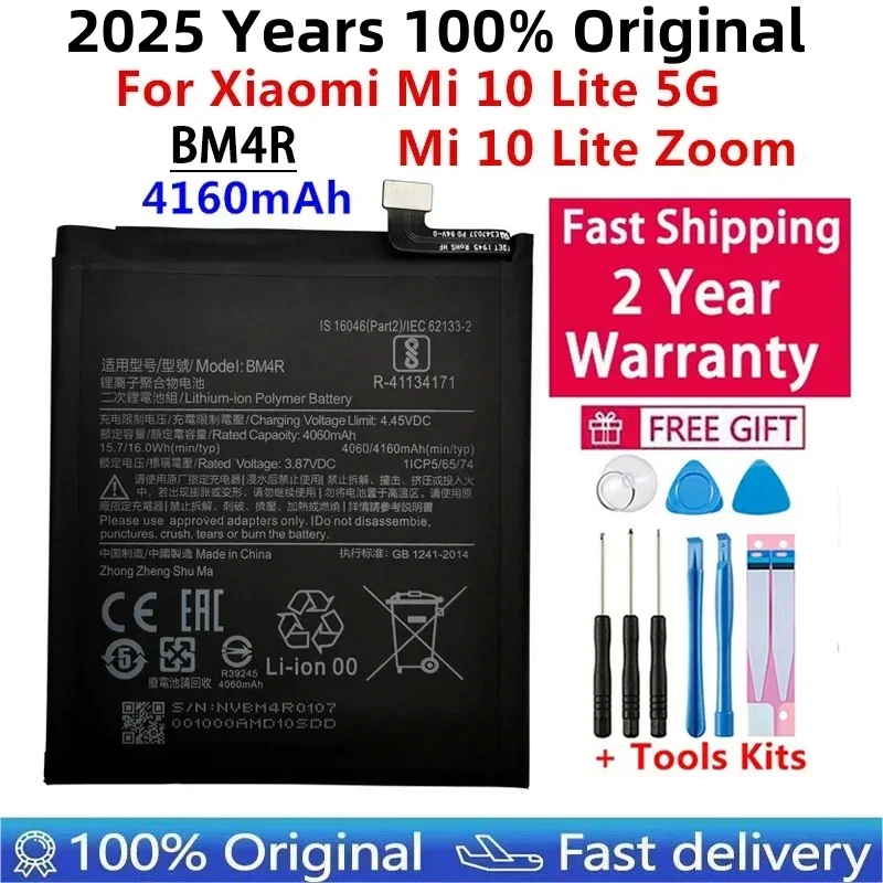 

2025 Years 100% Original BM4R 4160mAh Phone Battery For Xiaomi Mi 10 Lite 10Lite 5G Zoom Replacement Batteries Fast Shipping