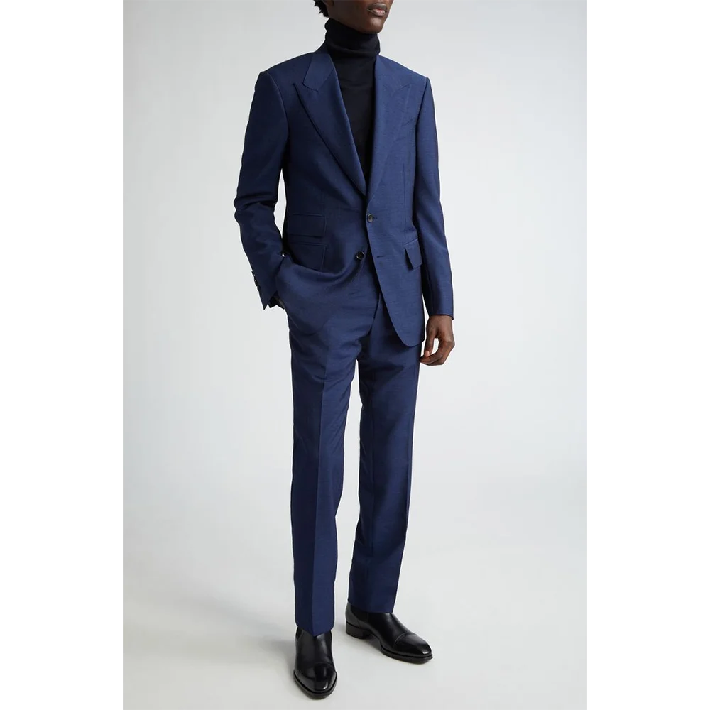 

Dark Blue Men's Suit 2 Piecs Blazer Pants Peak Lapel Single Breasted Slim Fit Business Formal Ocaasion Suits
