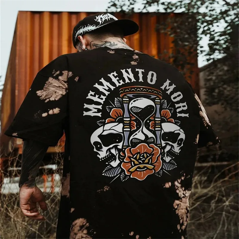

Summer 2024 new Men's Back Vintage Skull Print Casual, Sporty Fashionable, Comfortable, Breathable Short Sleeves T-shirts