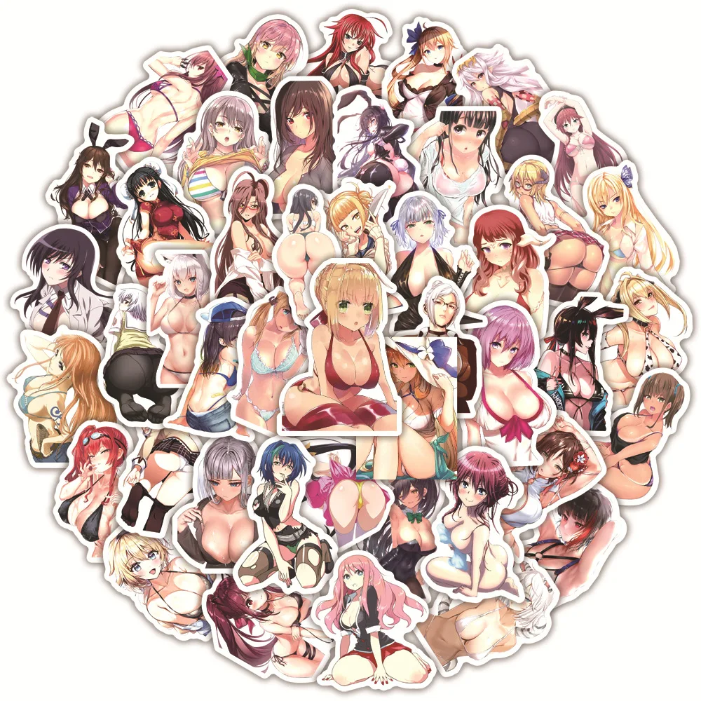 50 buah stiker decal Anime Hentai gadis seksi Waifu untuk bagasi Laptop telepon sepeda motor stiker mobil mainan anak perempuan tahan air