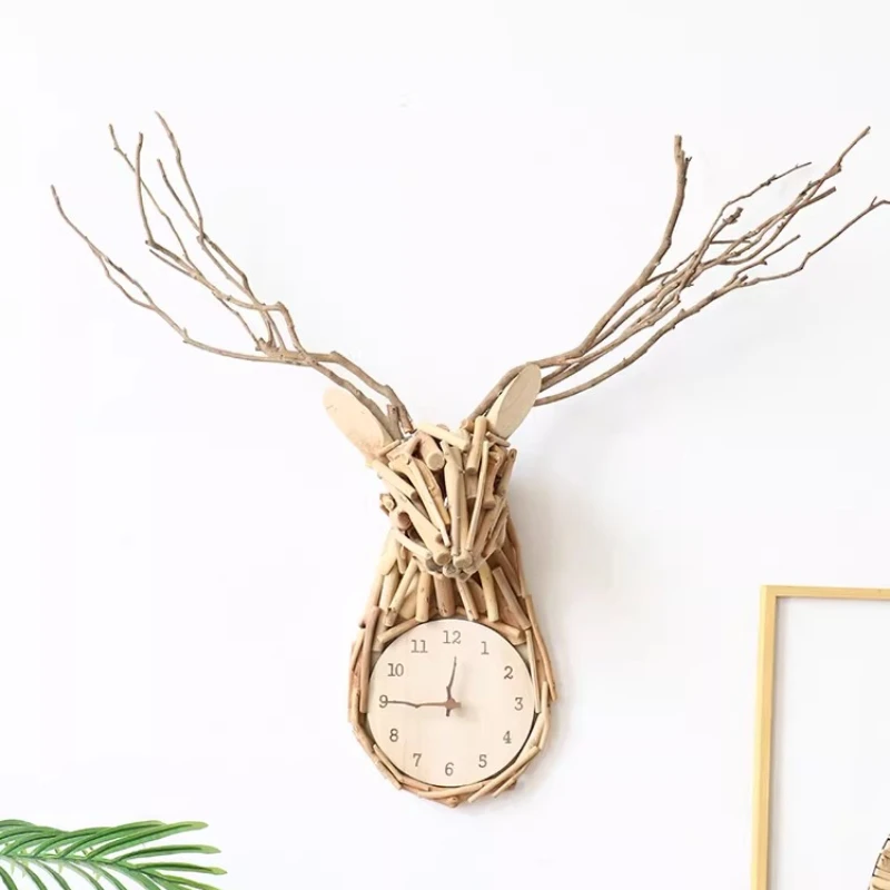 Modern Minimalist Silent Wall Clocks Wooden Deer Head Clock Nordic Living Room Home Decor Creative Art Hanging Timepiece