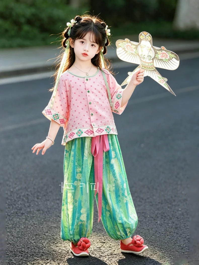 girls-summer-anti-mosquito-two-piece-set-cute-chinese-style-baby-clothes-cotton-material-lightweight-no-cuff-single-button-cl