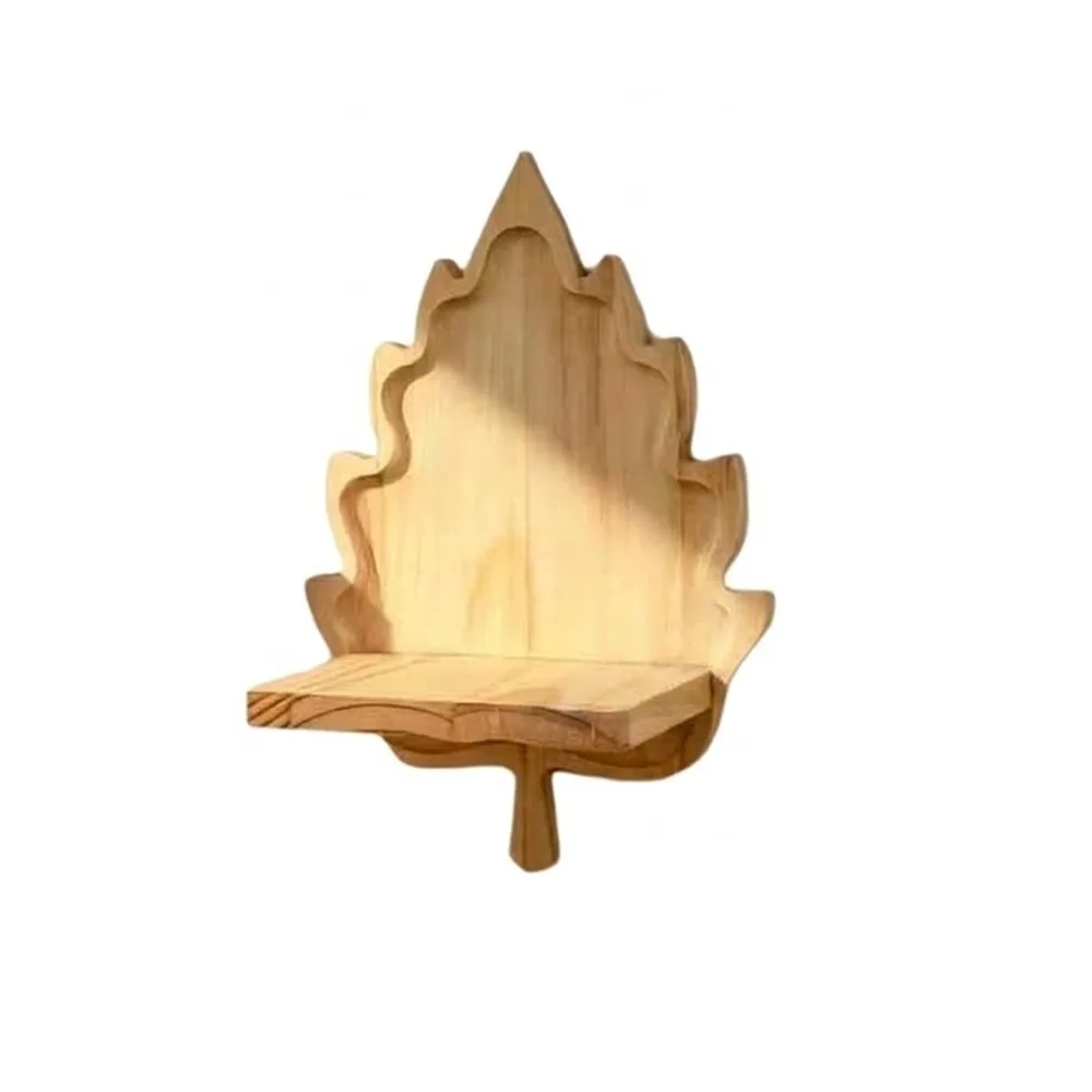 Wooden Maple Leaf Wall Shelf Nature Style Decorative Wooden Leaf Floating Shelf Stable with Screws Wall Display Shelf