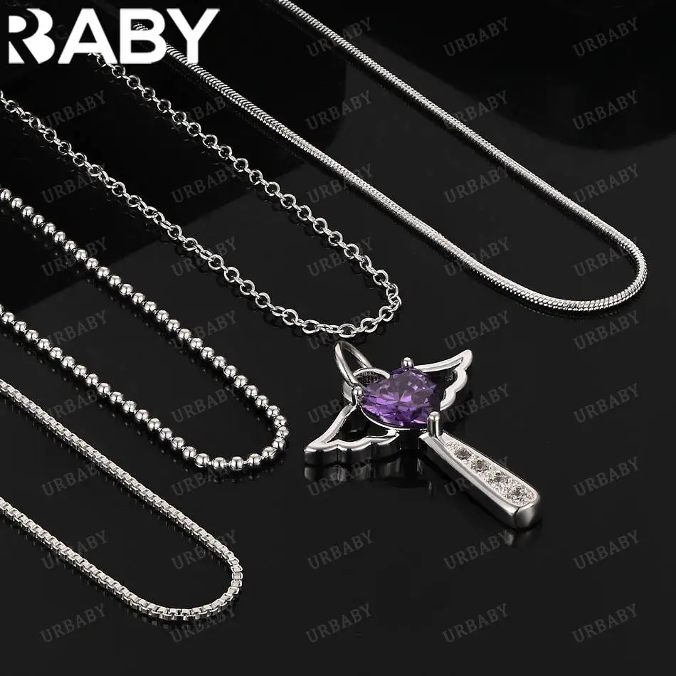 

URBABY 40-75cm 925 Sterling Silver Purple Zircon Magic Wand Pendant Necklace For Women Creativity Gifts Street All-match Party