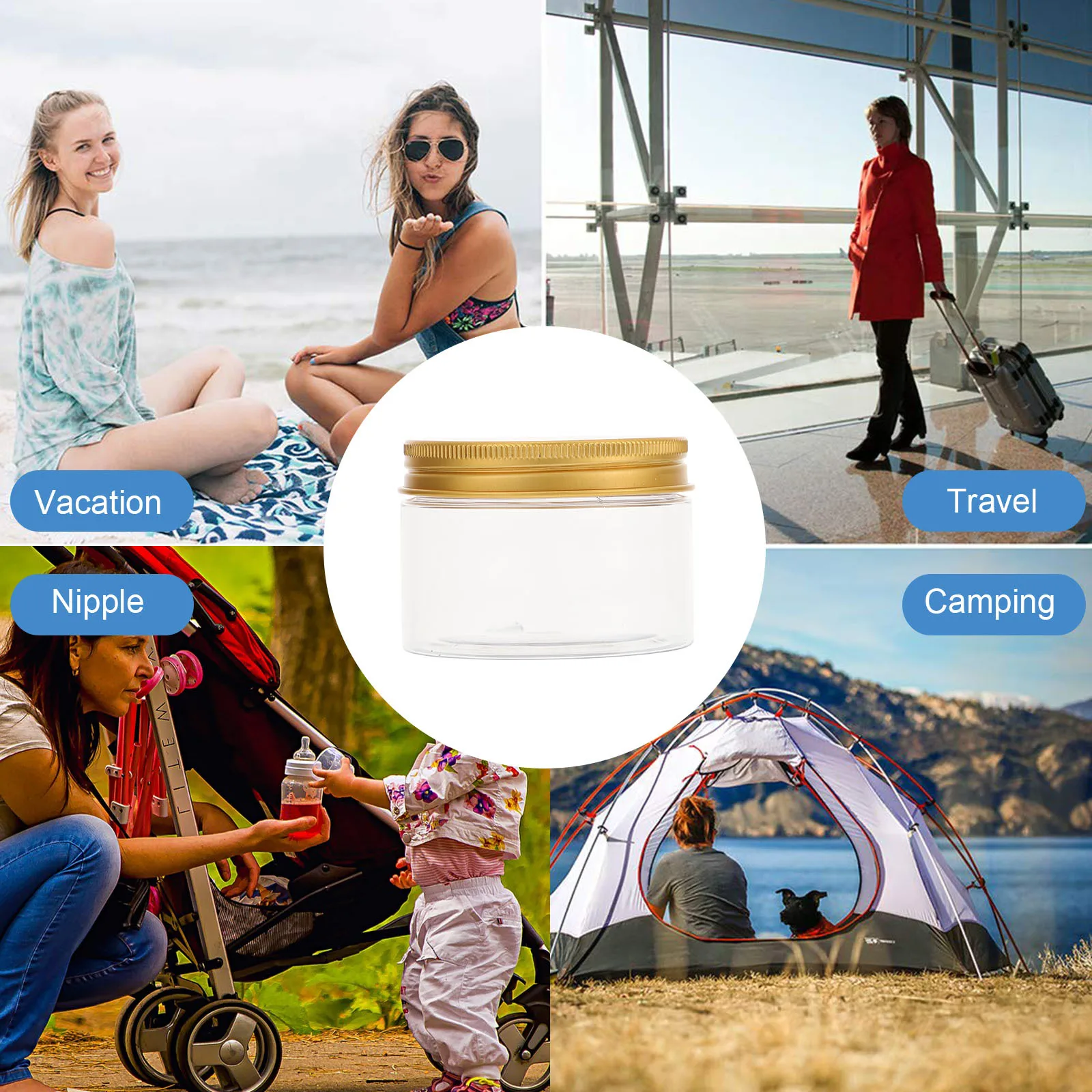 ขวดครีมสำหรับบรรจุภัณฑ์ขนาดเล็ก 16 ชิ้น แพ็ค 16 ชิ้น ขวดเปล่าแบบเติมได้ สำหรับครีม โลชั่น ยาหม่อง ใช้เก็บของอเนกประสงค์