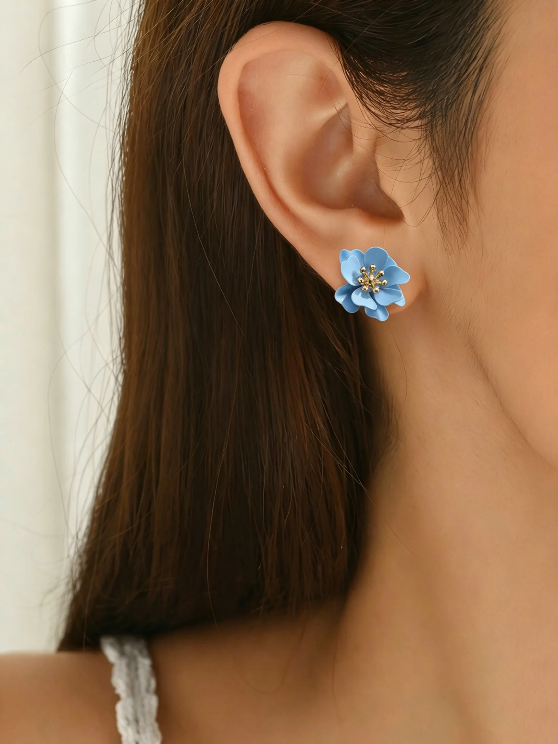

Simple fresh blue & green floral stud earrings, sweet and stylish ear jewelry for women