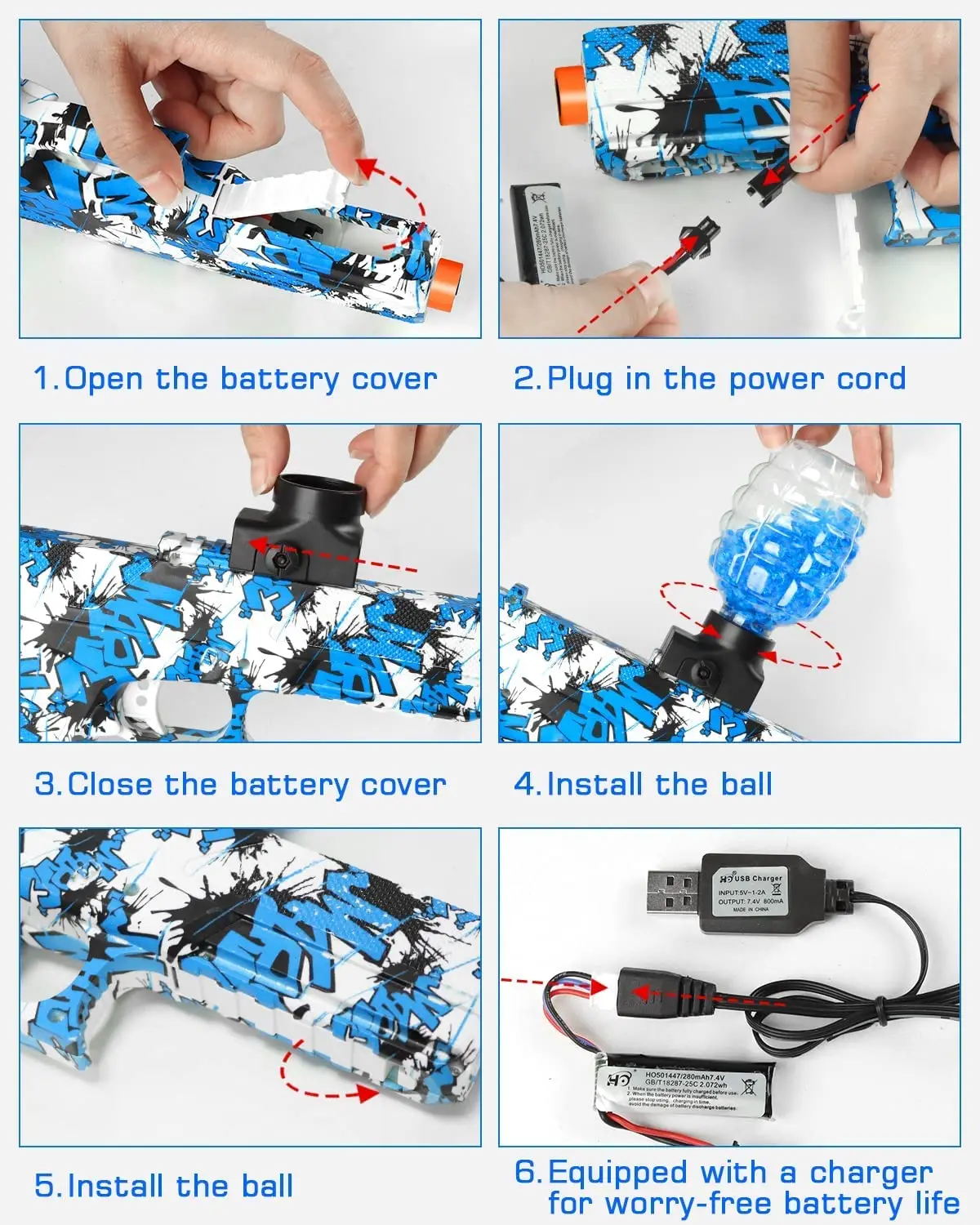 Toy Gun G18. Electric soft rubber ball toy gun, high-speed rechargeable, summer outdoor fun, home pool/barbecue games