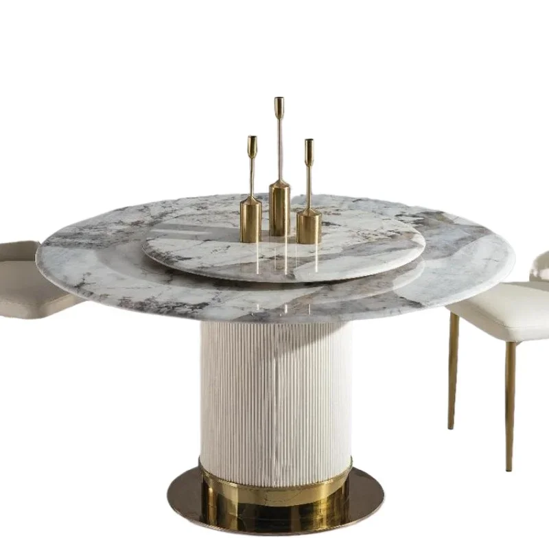 Modern simple round high-end microcrystalline stone dining table talian style dining table with turntable