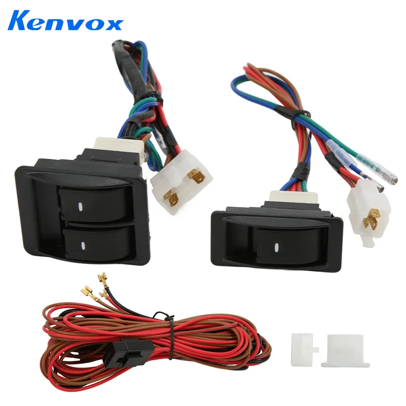 5pcs Universal Car Power Electric Window Switch Regulator Kits with Wiring Harness for 2 Doors