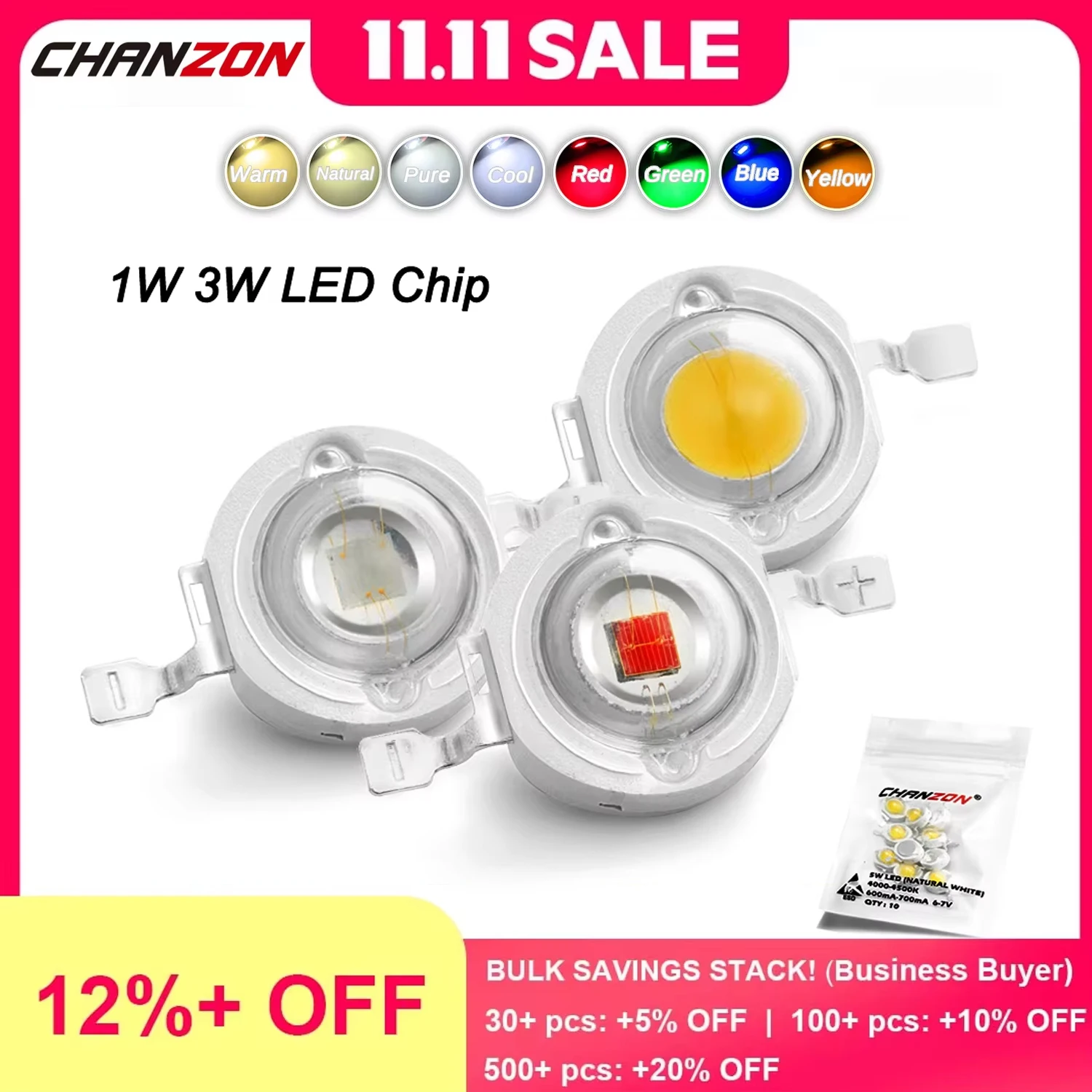 

CHANZON 10pcs/lot High Power LED Chip 1W 3W Warm Natural Cold Cool White Red Green Blue Yellow 1 3 W Watt for DIY Spotlight Bulb