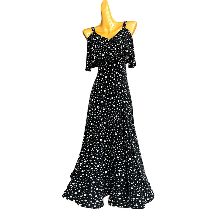 

Платье для современных танцев, костюмы для соревнований и выступлений, женское платье для национального стандарта танца, элегантное длинное платье с принтом в горошек для вечеринок