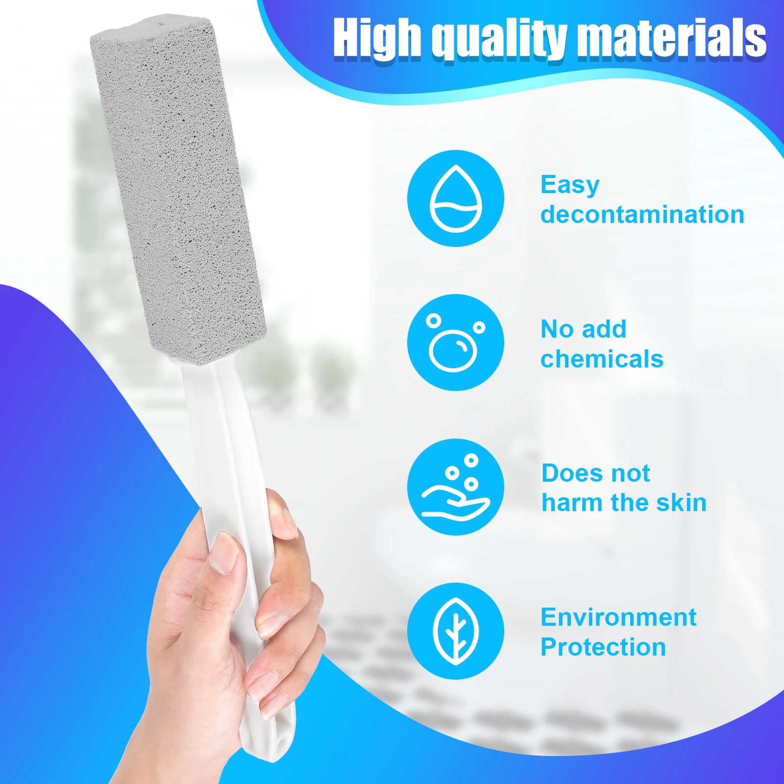 4Pcs Pumice Stone Toilet Cleaning Brush with Extra Long Handle Sink Bathtub Limescale Stain Remove for Bathroom WC Cleaning Tool