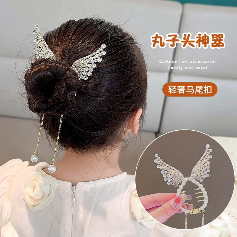 Children\'s Meatball Hair Clasp Clip Girl\'s Ponytail Hairpins Tray Hair Artifact Temperament Headdress Ponytail Clasp