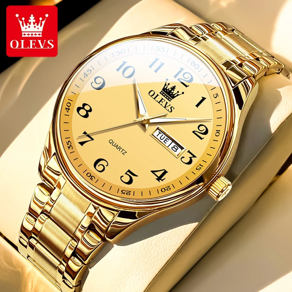 OLEVS 5567 Quartz Watch for Men Digital Circular Dial Dual Calendar Display Stainless steel Waterproof Watch Man