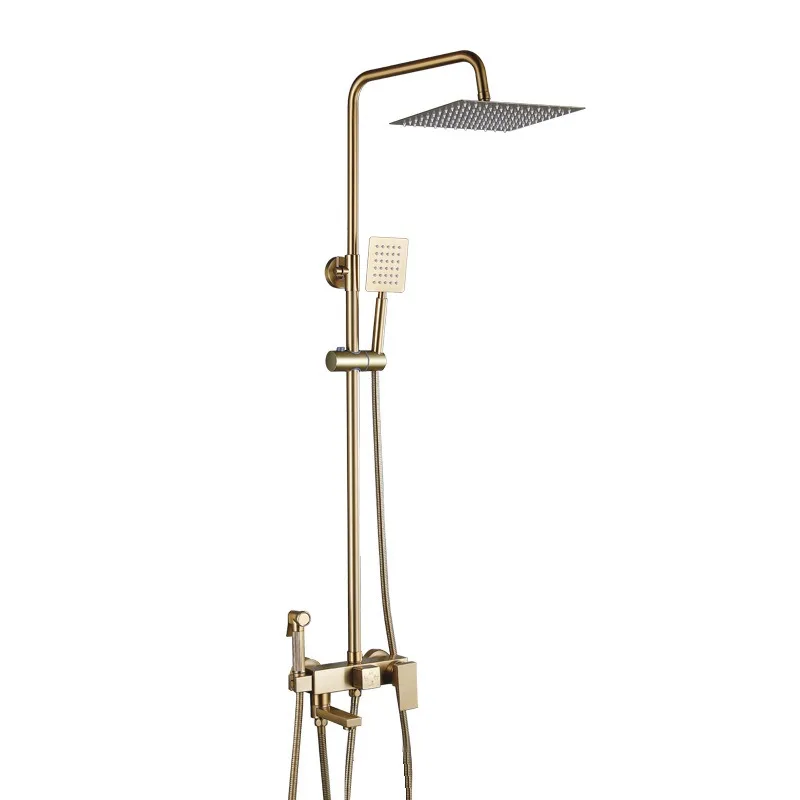 Deluxe Single Brushed Gold Bathroom Set Soft Pattern Ceramic Crossover with Brass Pressurized Shower Set for Hotels