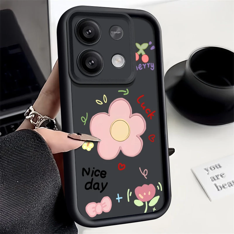 Lovely Cartoon Flower Case For Xiaomi Poco F6 X6 X5 13T 14T Pro Funda Redmi Note 13 14 12 11 Pro 5G Shockproof Silicone Cover