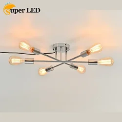 Modern LED Chandelier 6 Lights Semi Flush Mount Ceiling Light Chrome Copper Pendant Lighting for Bedroom Living Room Kitchen