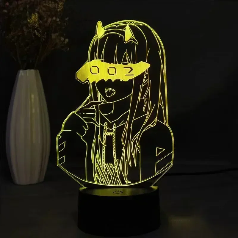Zero Two Anime Night Light Action Figure 3D LED Color Changing Toys Darling in The Franxx Model Acrylic Desk Lamp Christmas Gift