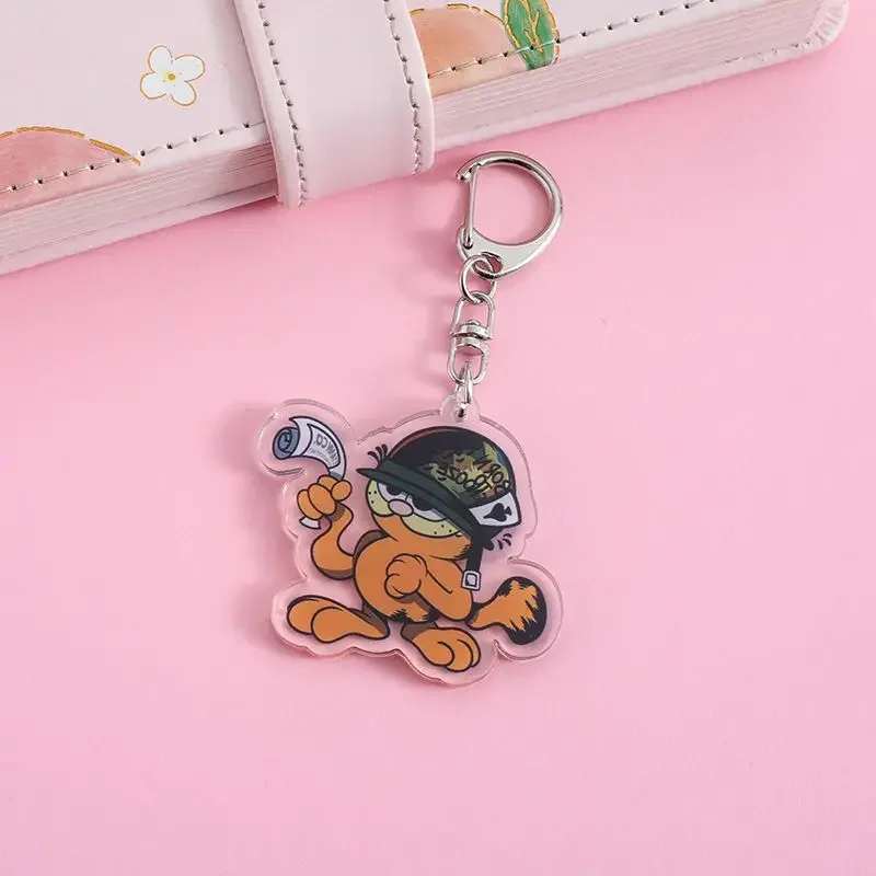 Acrylic Cartoon Anime Pendant Keychains Holder Car Key Chain Key Ring Phone Bag Hanging Jewelry Gifts Accessories Garfield