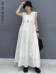 SHENGPALAE 2024 Summer New A-line Spliced White Long Dresses Elegant Fairy Dress For Women Fashion Ladies Leisure Robe 5R9744