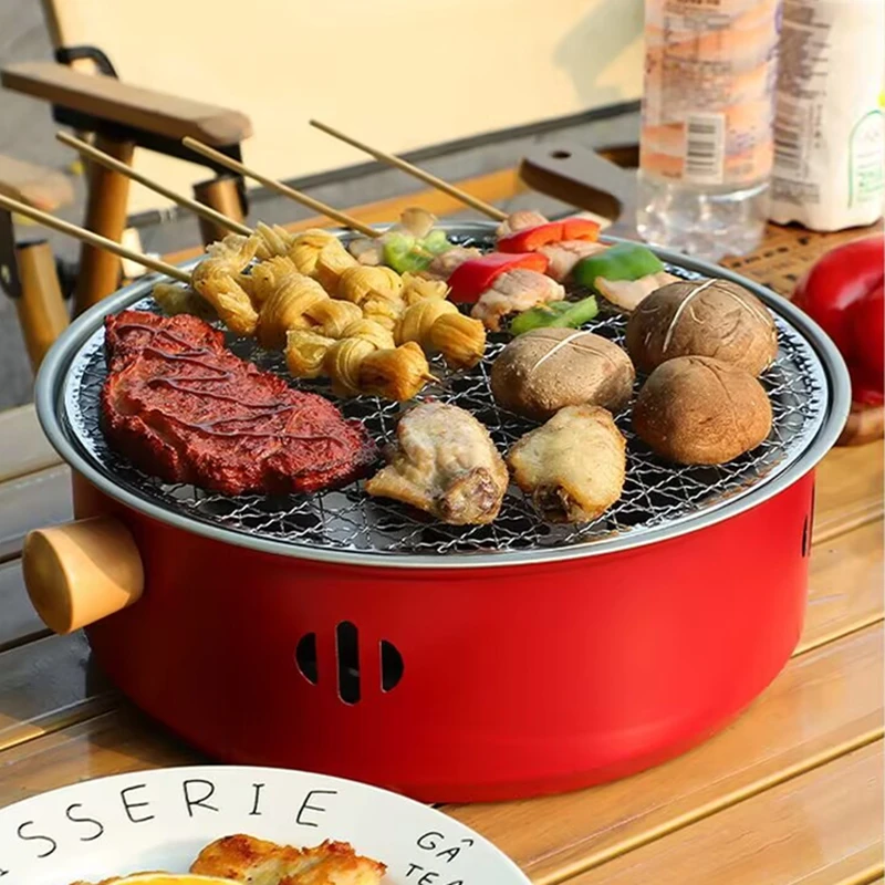 

Outdoor Picnic Barbecue Grill Camping BBQ Rotundity Steel Portable Folding Charcoal Oven Camping, Picnic and Beach Barbecue Tool