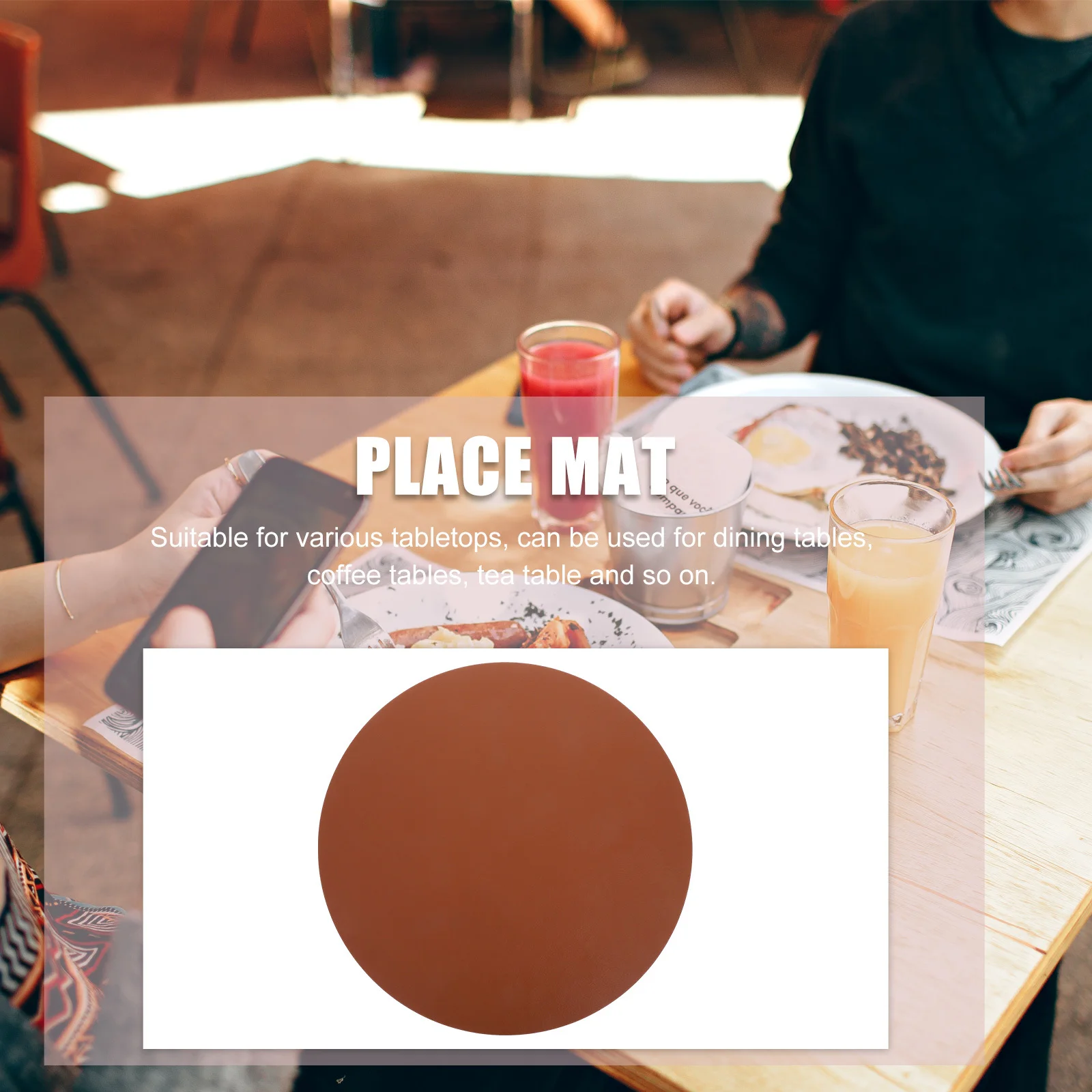 6Pcs PU Placemats Set Round Heat Resistant Washable Table Mats for Dining Table Decor Modern Simple Style