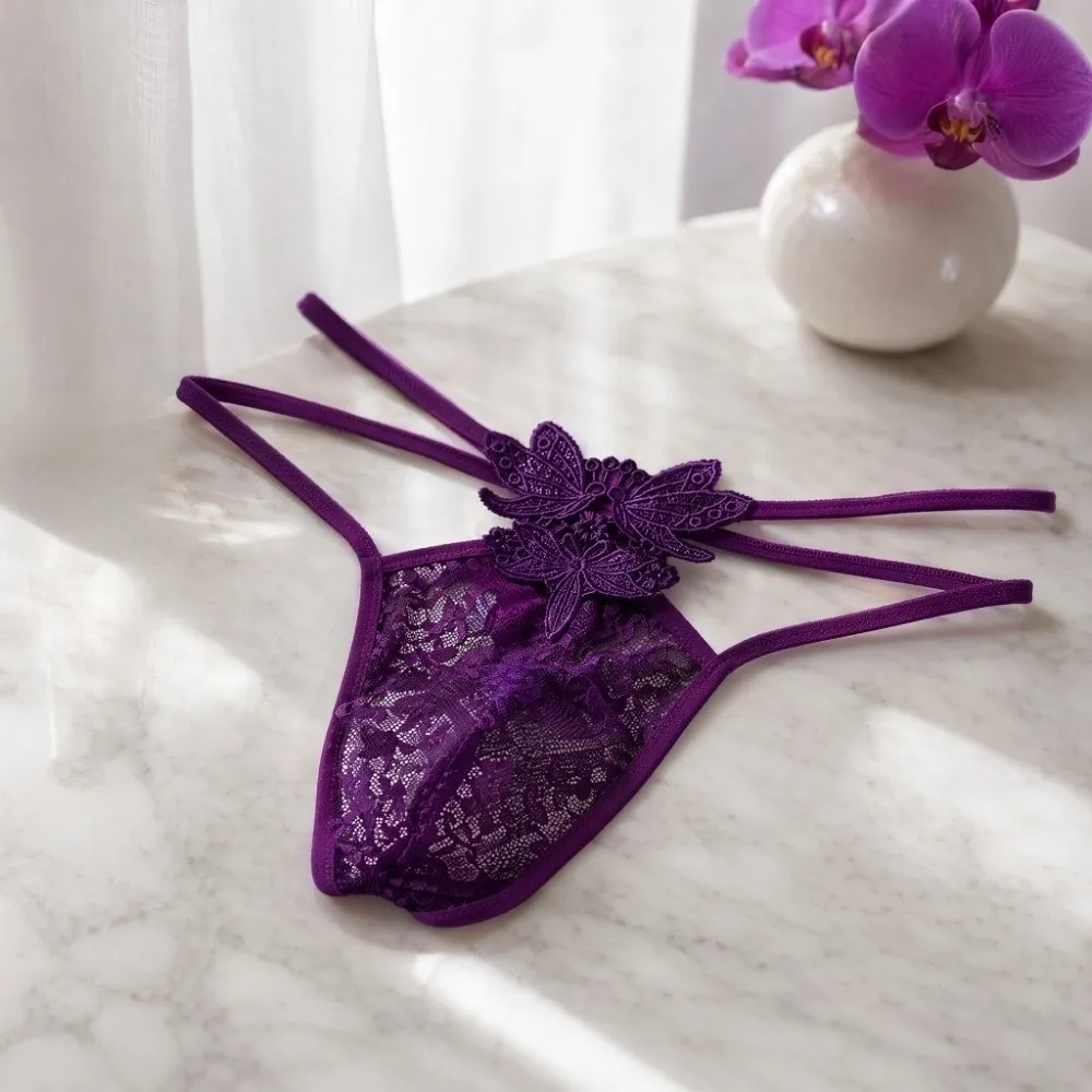 Low Waist Men's Lace Thong Transparent Embroidery Hollow Out Mesh Sheer Panties Bulge Pouch Underwear T-back Briefs Men Men