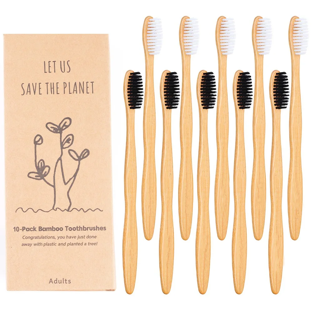 

Adult Bamboo Toothbrushes 10 Pack Soft Bristles Wooden Toothbrushes Natural Biodegradable BPA Free Eco Friendly Toothbrushes