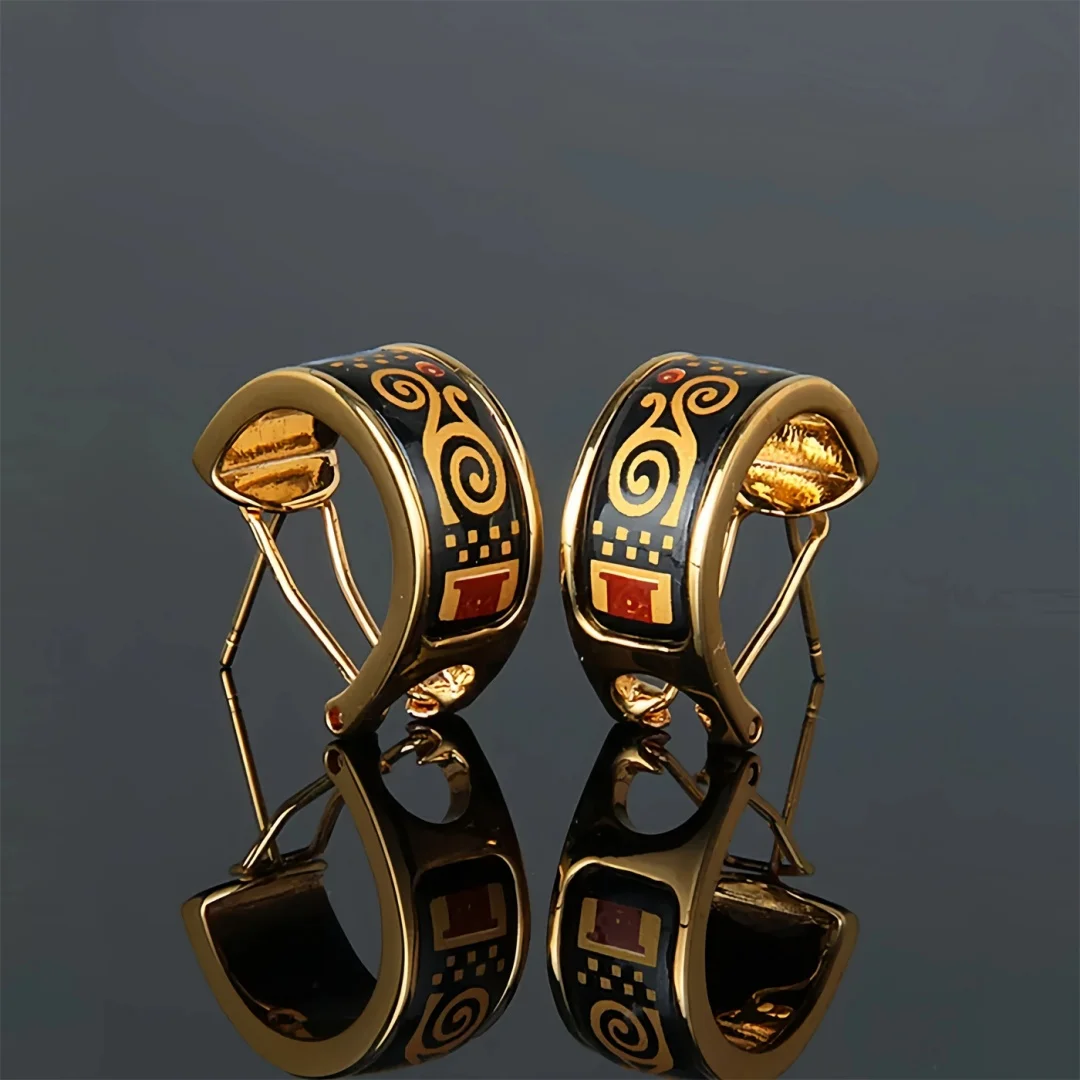 New Cloisonne Charms Stud Earrings for Women Enamel Vortex of Passion Gilded Ear Clip Fine Choice Jewelry Lover's Gift Wholesale