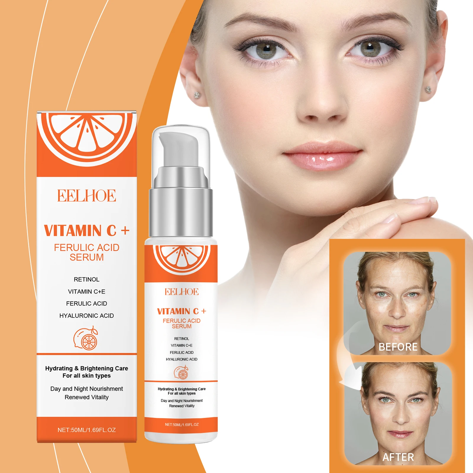 Essence pour le visage à la vitamine C, hydratante et hydratante, embellissement de la peau des pores fins, essence éclaircissante pour le visage