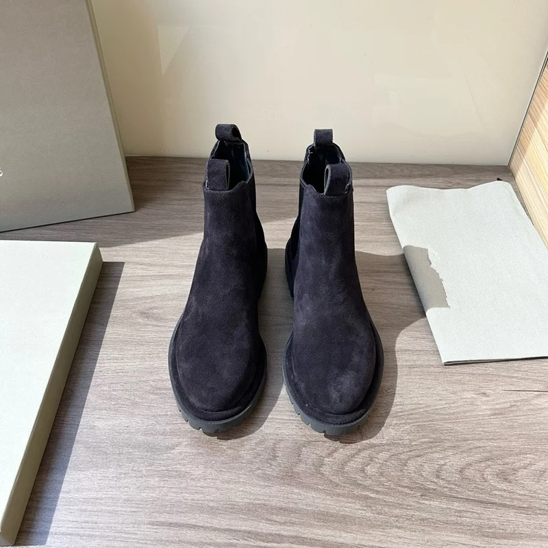 

Женская обувь Withered, ботильоны, женские замшевые ботинки челси в британском стиле ретро, минималистичные однотонные женские ботинки дымохода