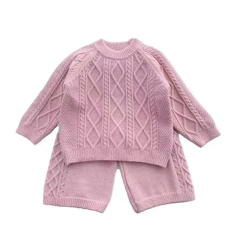 

Autumn and Winter Girls' Retro Style Korean Sweater Set New Children's Fashion Knitted Woolen Pants Two-piece Set Kids Outfits