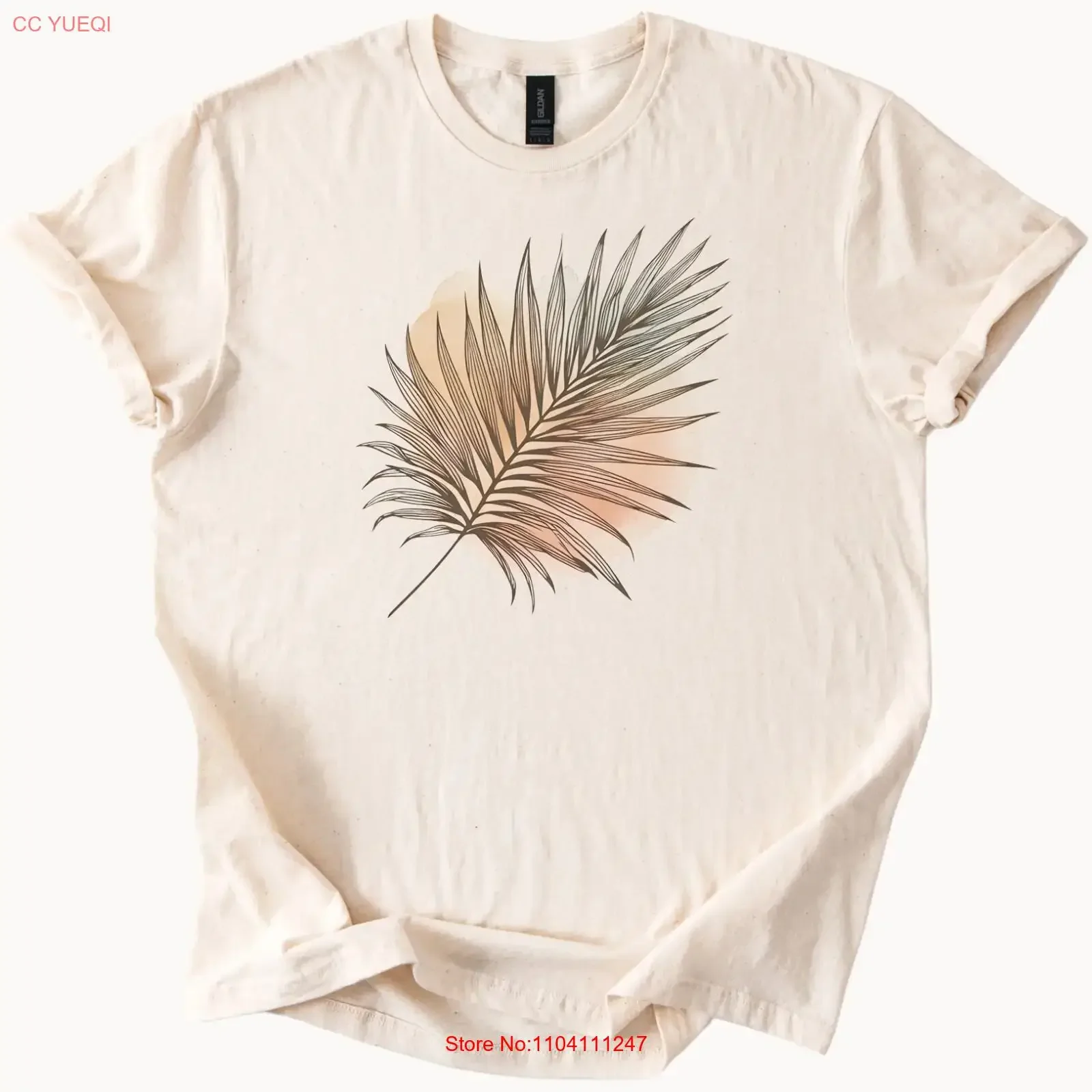 Minimalist Palm Leaf Earth Tone Nature Aesthetic T Shirt vintage Washed Slightly Soft Top For Everyday Wear Stylish Versatile