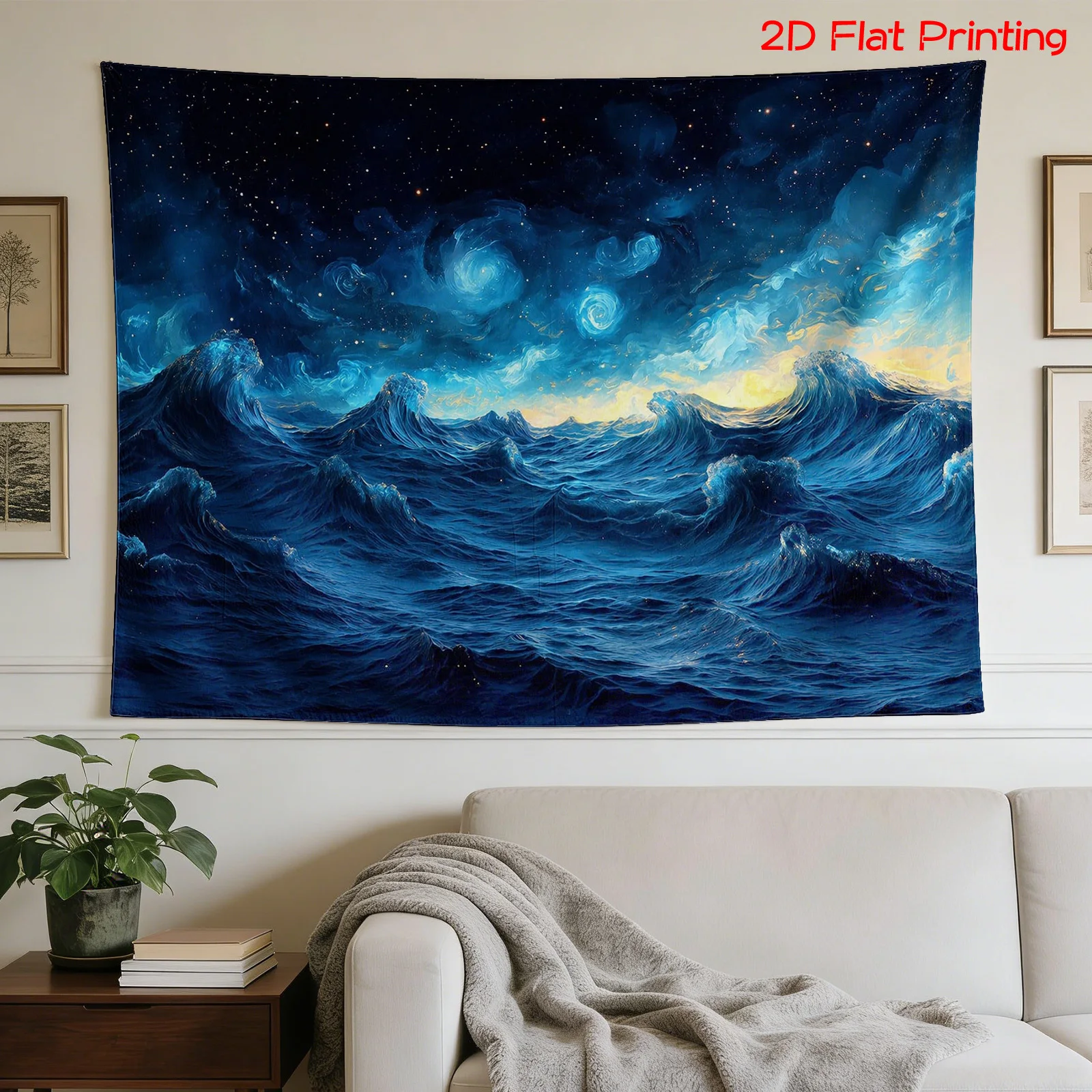 Luxury Cosmic Ocean Waves Galaxy Tapestry Wall Hanging Starry Night Decor Polyester Print Large Blue Room Wall Art Decoration
