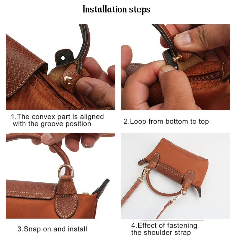 Longchamp-Substituição Leather Shoulder Bag Strap, Correias Bolsa, Crossbody Strap, Punch-Free, Acessórios de Transformação Bag, DIY, 3 pcs, Set