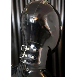 Sexy Latex Gummi Women Men Hood Rubber Mask with Neck Stranglehold Binding Buckle Handmade Headpiece Clothing