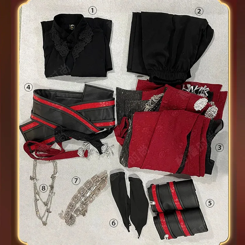 أنيمي تيان غوان Ci Fu Huacheng السماء الرسمية نعمة تأثيري حلي شعر مستعار Hanfu الأسود والأحمر وتتسابق مجموعة كاملة للرجال والنساء